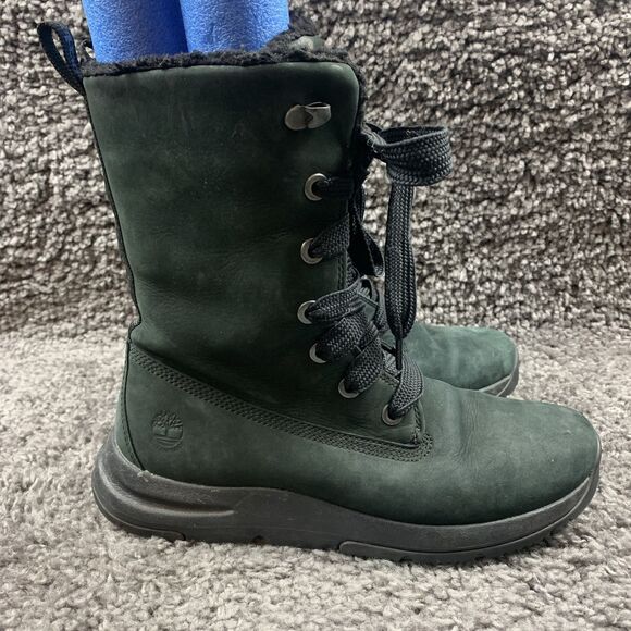 Timberland Women's Black nubuck and fur collar high rise boot size 8.5 - Picture 3 of 9